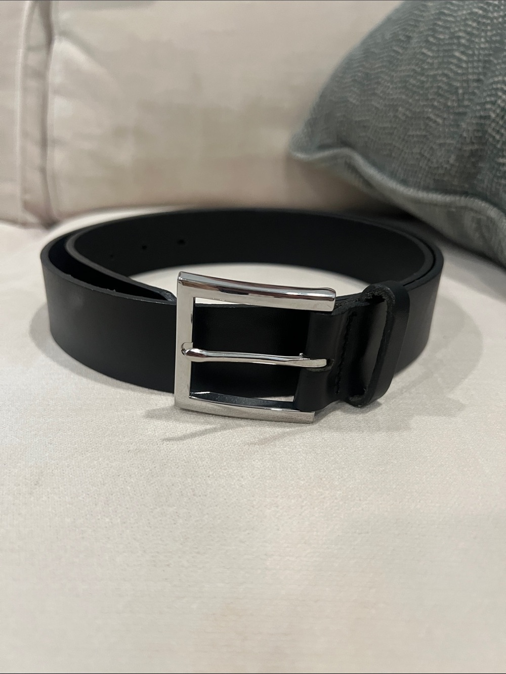 Banana Republic Black Leather Belt with Silver Buckle
